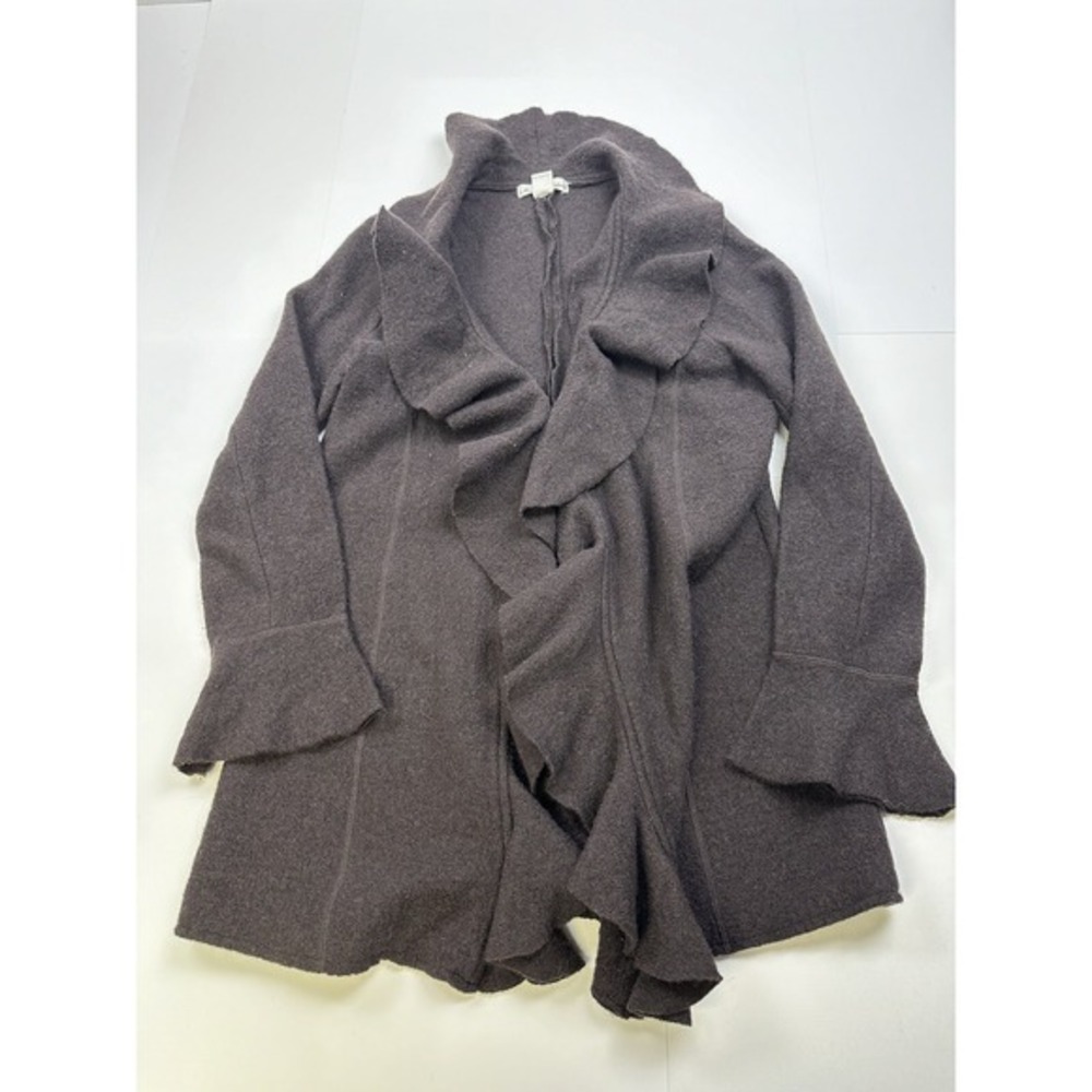 Marisa Christina Womens Ruffle Trim Wool Sweater Cardigan Brown Size‎ Medium